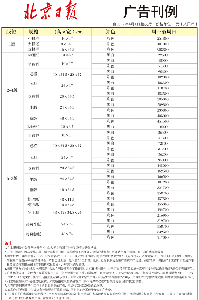北京日报广告刊例1