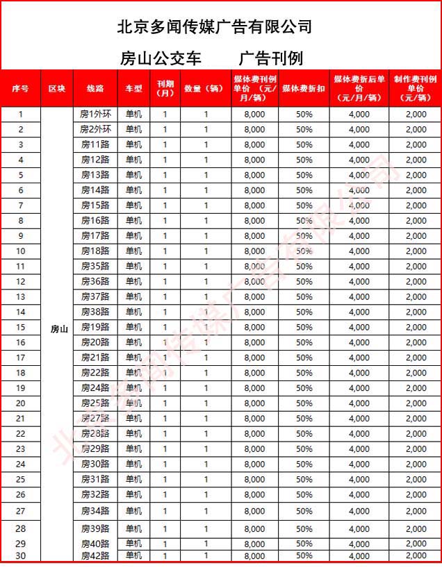 房山公交车广多少钱